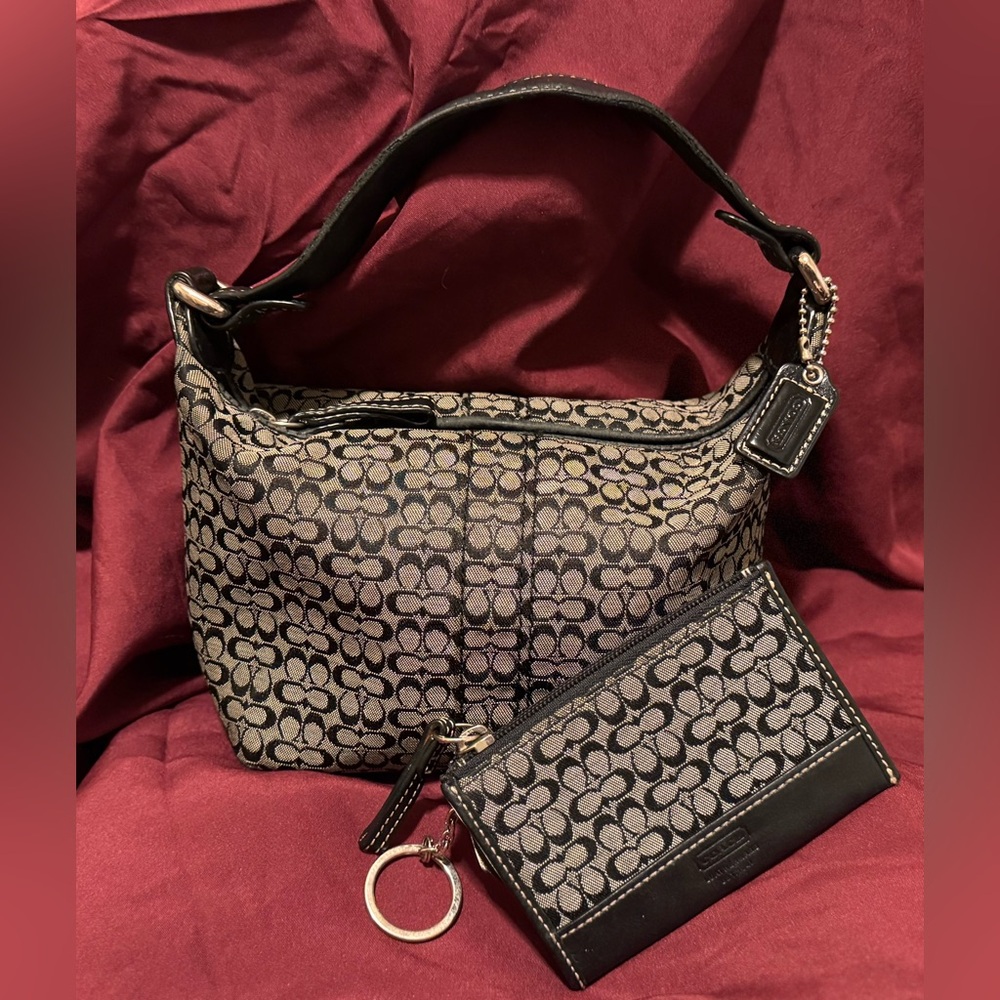 Coach Signature Jacquard Shoulder Bag and Card Case in Black